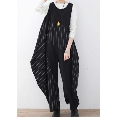 Spring  Summer Cotton Hemp Women Oversized Asymmetric Striped Jumpsuit