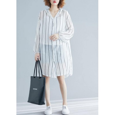 French black striped chiffon box top hooded daily summer shirts