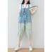 Natural Blue Casual Pockets Button Gradient Color Fall Rompers Cotton