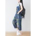 Natural Blue Hole Print Pockets Cowboy Jumpsuit Spring