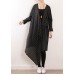 Organic black striped cotton Long Shirts v neck asymmetric Maxi Dresses