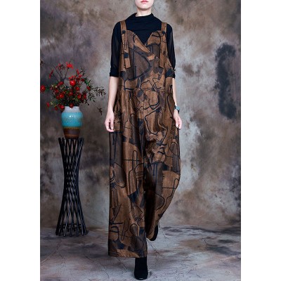 Women Coffee Button Patchwork Fall retro jumpsuit pants